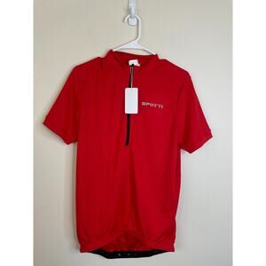 Spotti Mens Cycling Short Sleeve Red Moisture Wicking 3 Rear Pockets Size M NEW